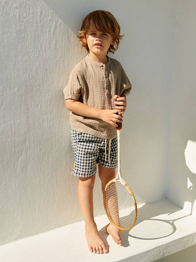 WHEAT Kids' Holger Gingham Organic Cotton Shorts, Blue/White