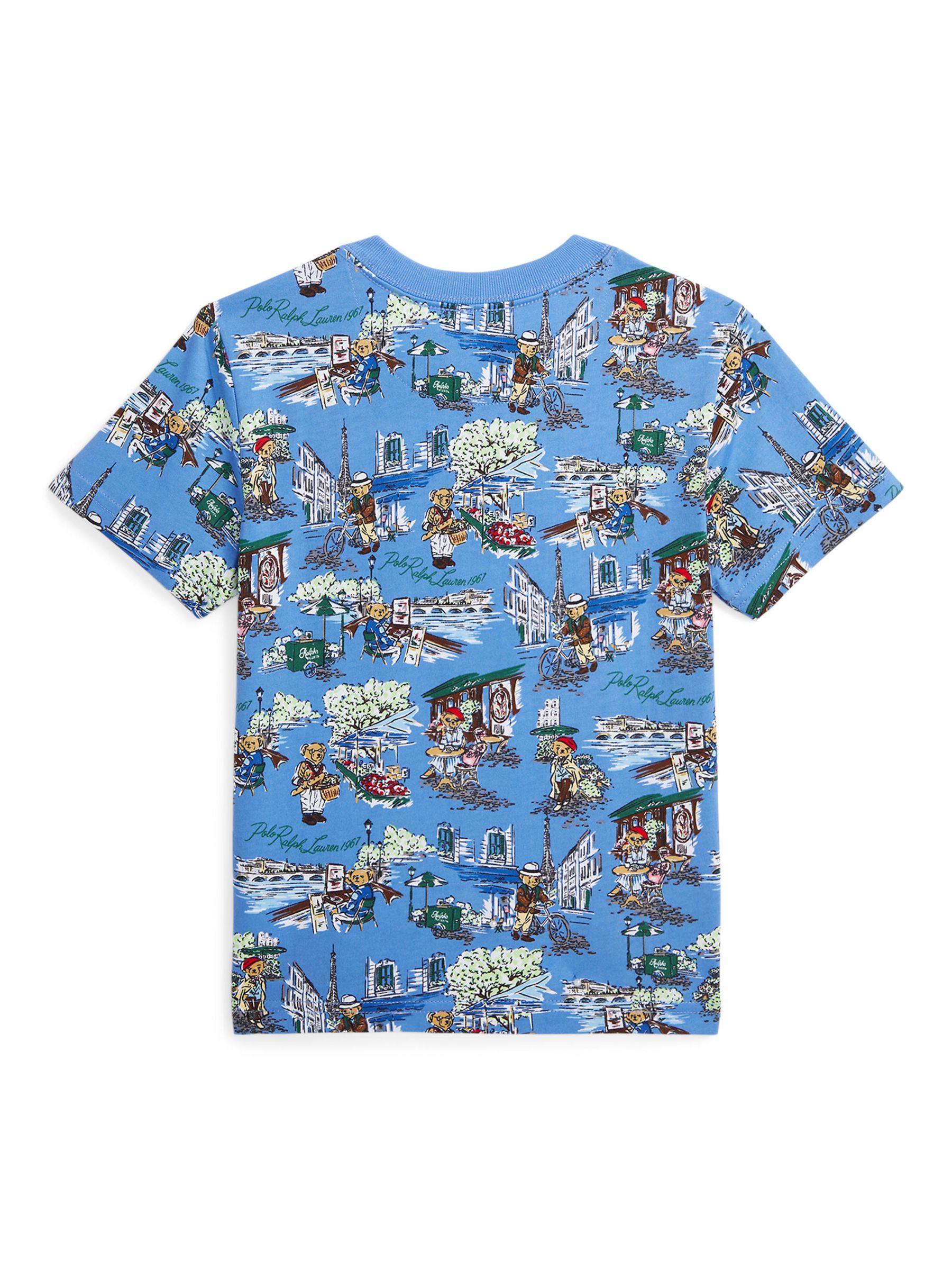 Ralph Lauren Kids' Paris Bear Print T-Shirt, Blue/Multi, 7 years