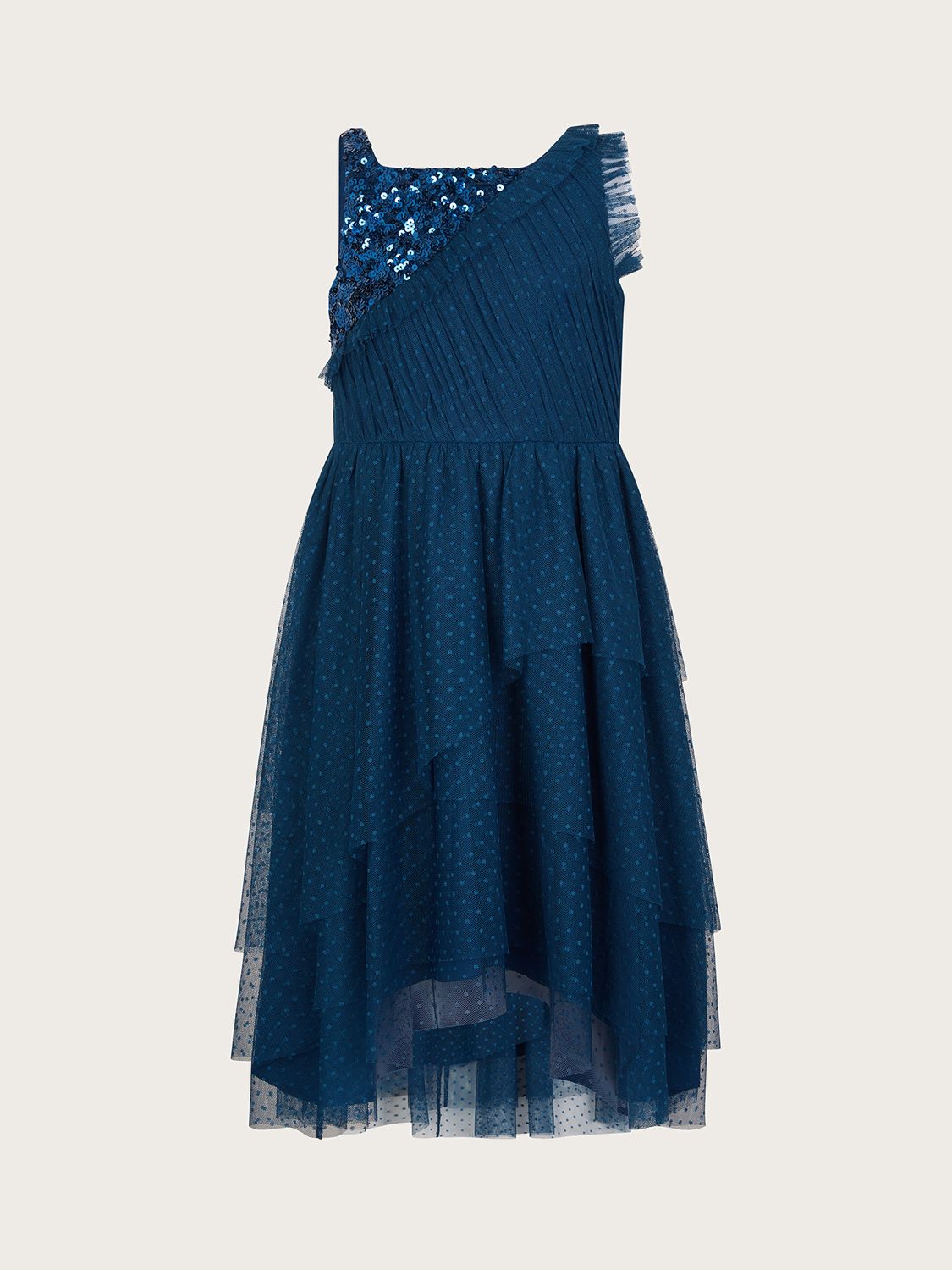 Buy Monsoon Kids' Kylie Sequin Mesh One Shoulder Tiered Dress, Navy Online at johnlewis.com