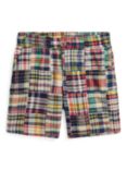 Ralph Lauren Kids' Polo Prepster Patchwork Madras Shorts, Red/Multi