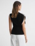 Reiss Eva Asymmetric Draped Contrast Edge Top, Black/Ivory