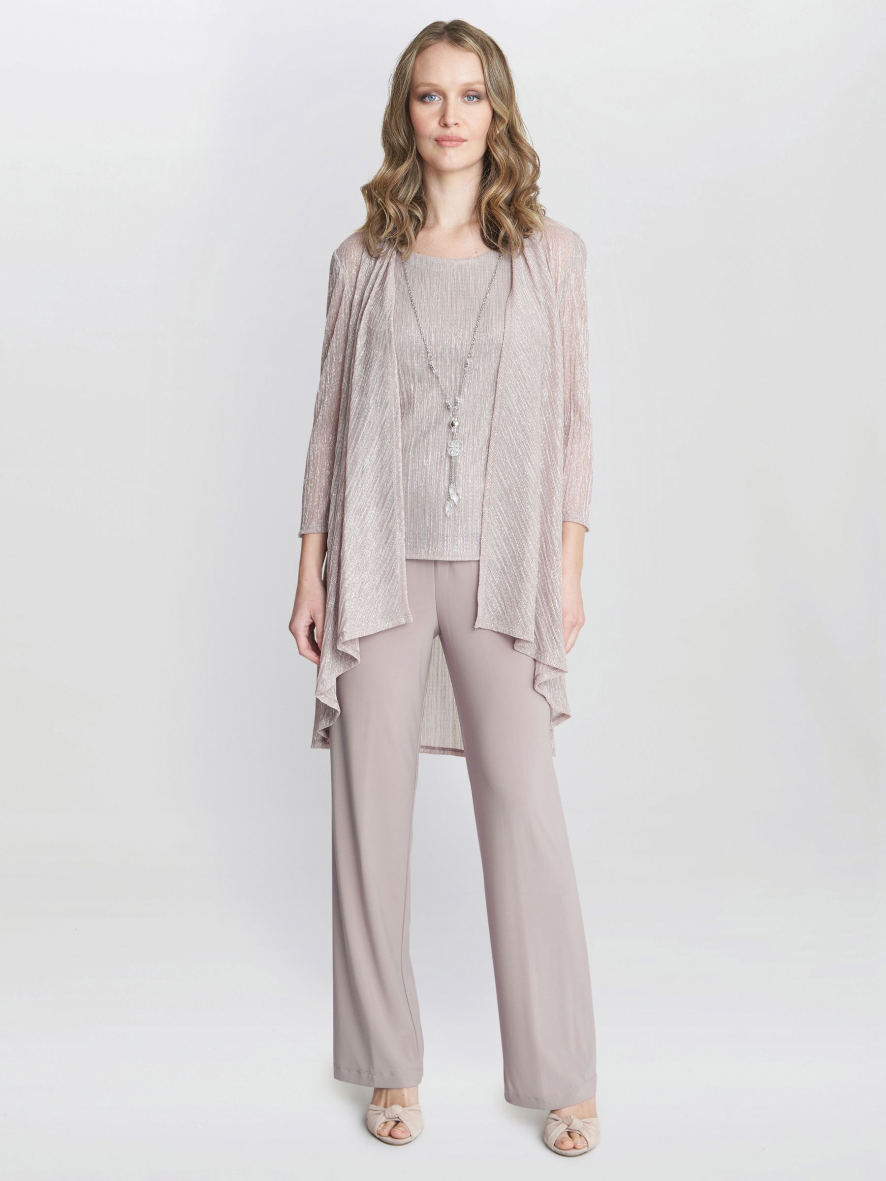 Gina Bacconi Natasha Three Piece Metallic Crinkle Trouser Suit, Blush ...