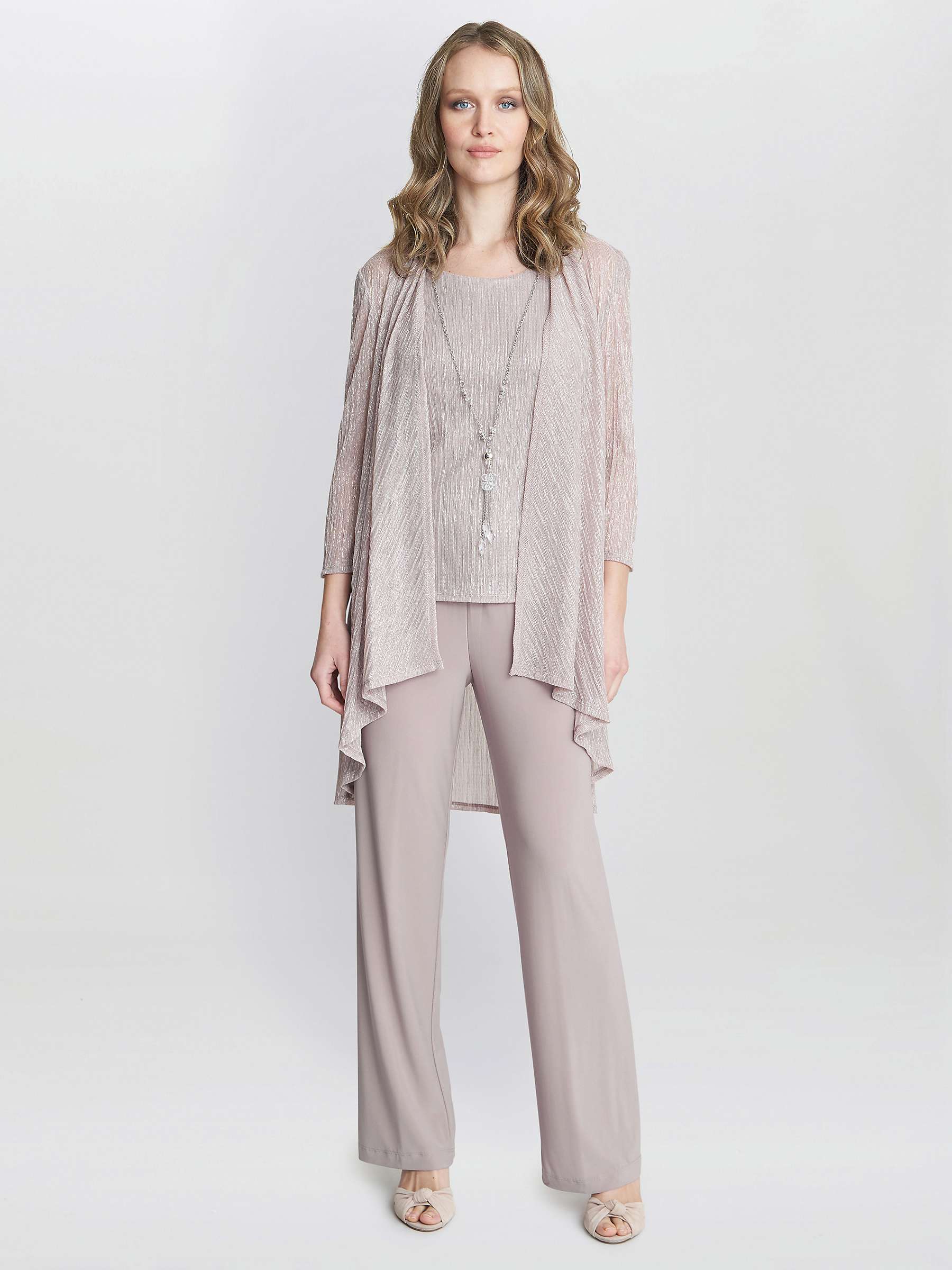 Buy Gina Bacconi Natasha Three Piece Metallic Crinkle Trouser Suit, Blush Online at johnlewis.com