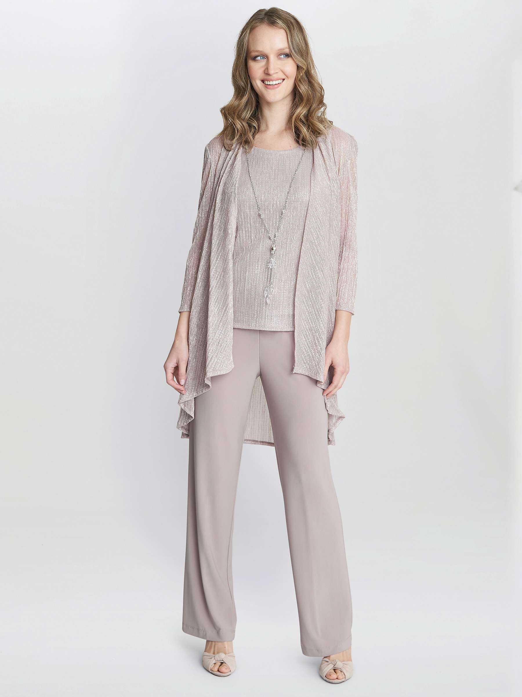 Buy Gina Bacconi Natasha Three Piece Metallic Crinkle Trouser Suit, Blush Online at johnlewis.com
