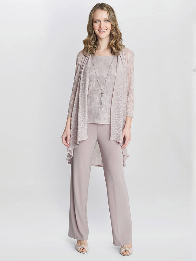 Gina Bacconi Natasha Three Piece Metallic Crinkle Trouser Suit, Blush