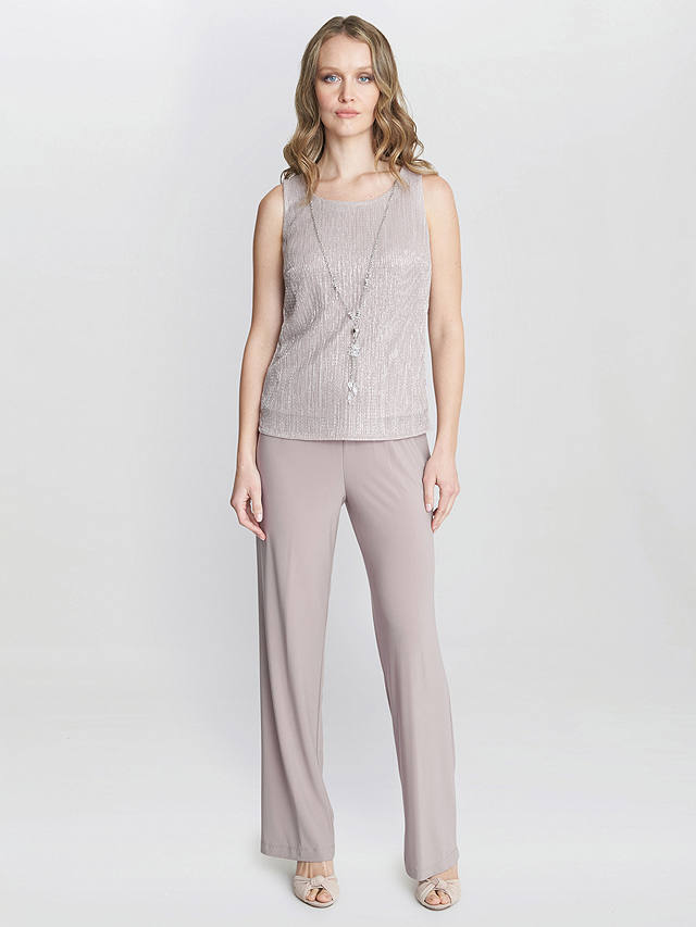 Gina Bacconi Natasha Three Piece Metallic Crinkle Trouser Suit, Blush