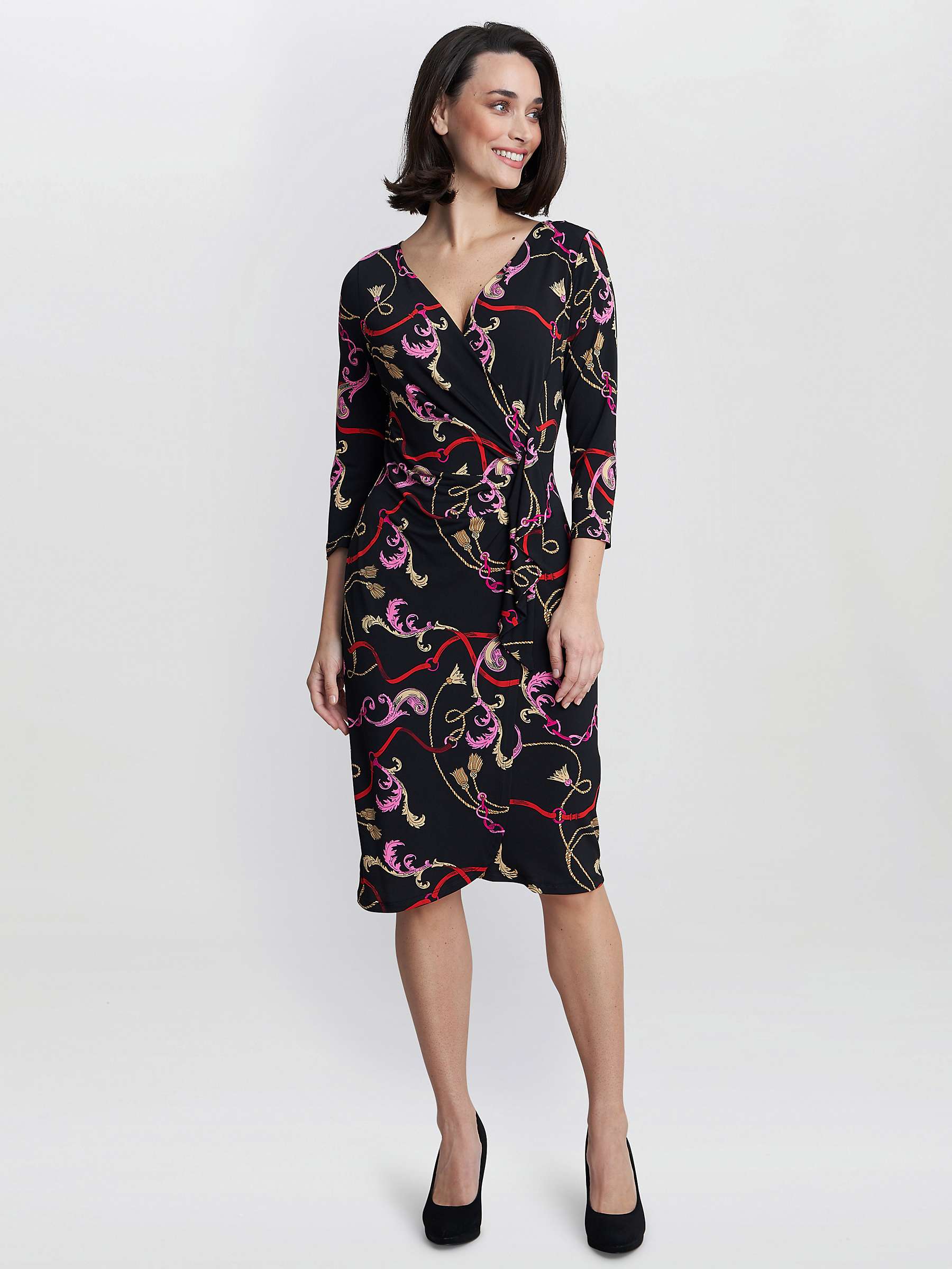 Buy Gina Bacconi Alexandra Printed Jersey Ruffle Dress, Black/Multi Online at johnlewis.com
