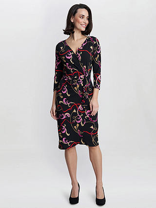 Gina Bacconi Alexandra Printed Jersey Ruffle Dress, Black/Multi