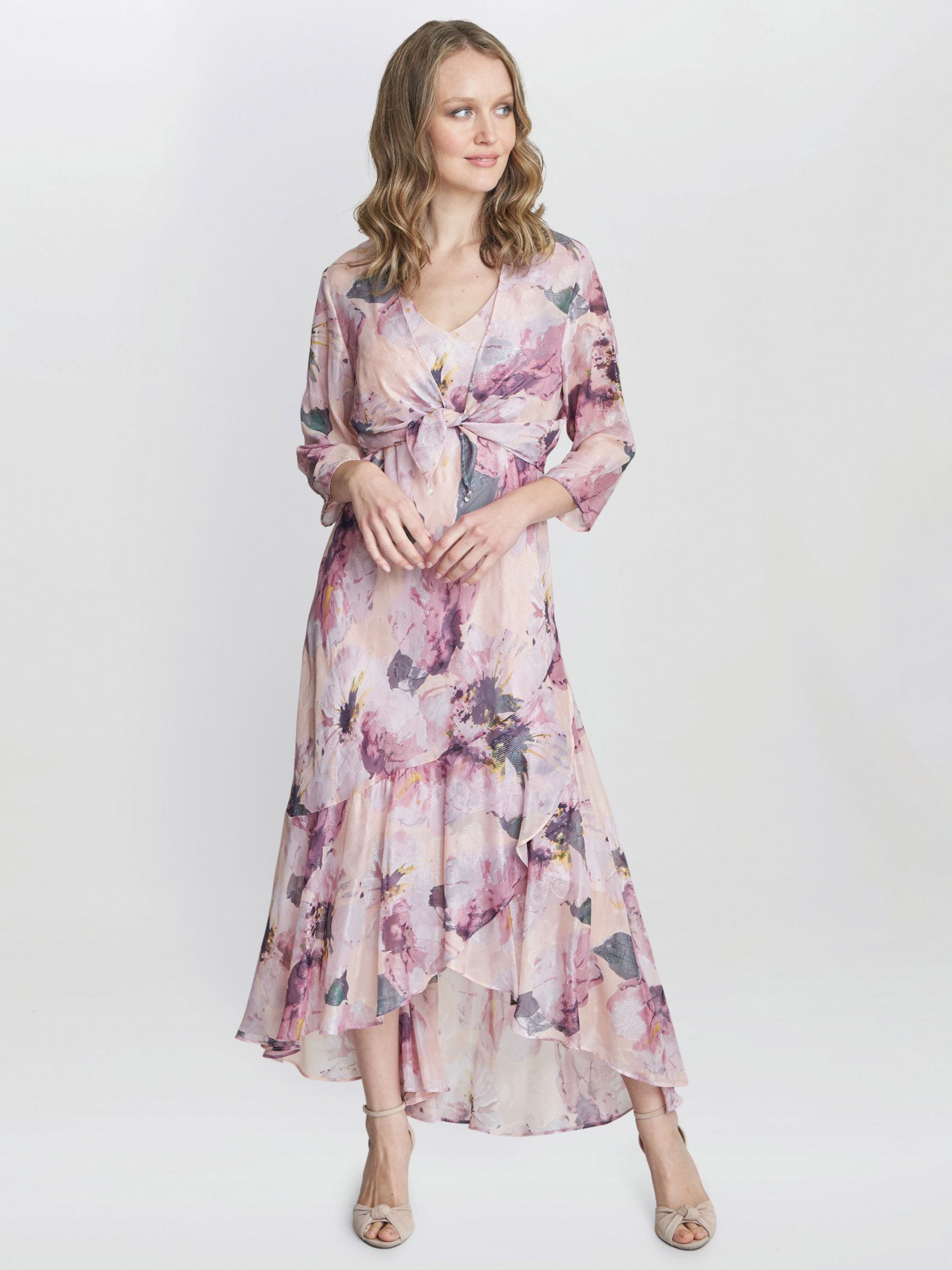 Gina Bacconi Nadia Chiffon Printed Jacket And Midi Dress, Blush at