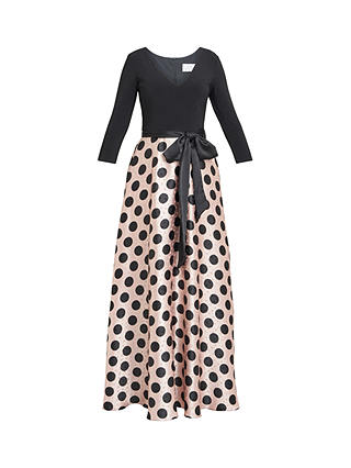 Gina Bacconi Esther Spot Print Satin and Jersey Maxi Dress, Pink/Black