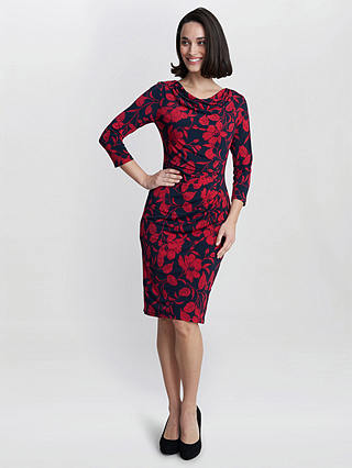 Gina Bacconi Abbie Printed Jersey Cowl Neck Dress, Navy/Red