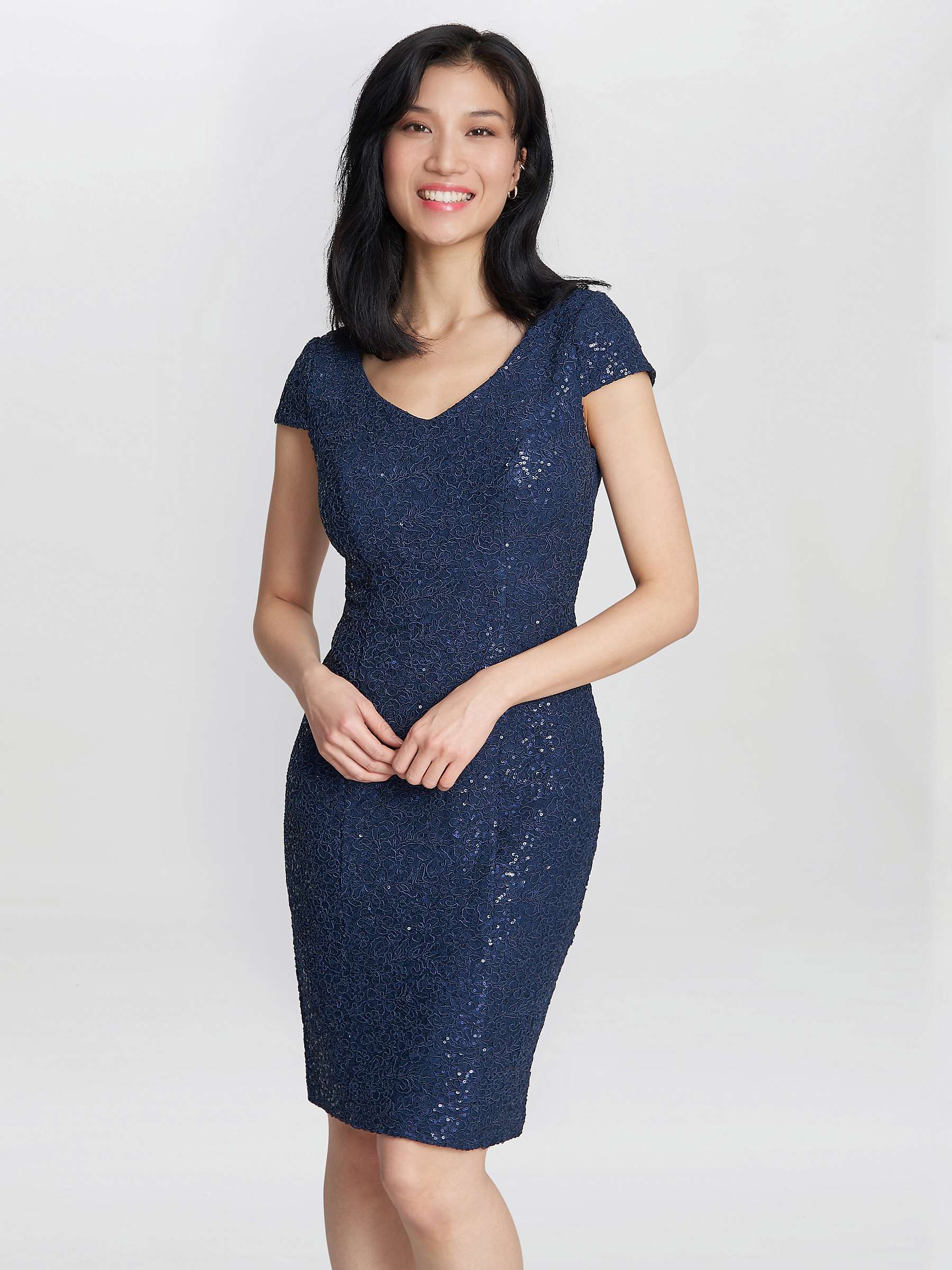 Buy Gina Bacconi Dora V-Neck Shift Mini Dress, Navy Online at johnlewis.com