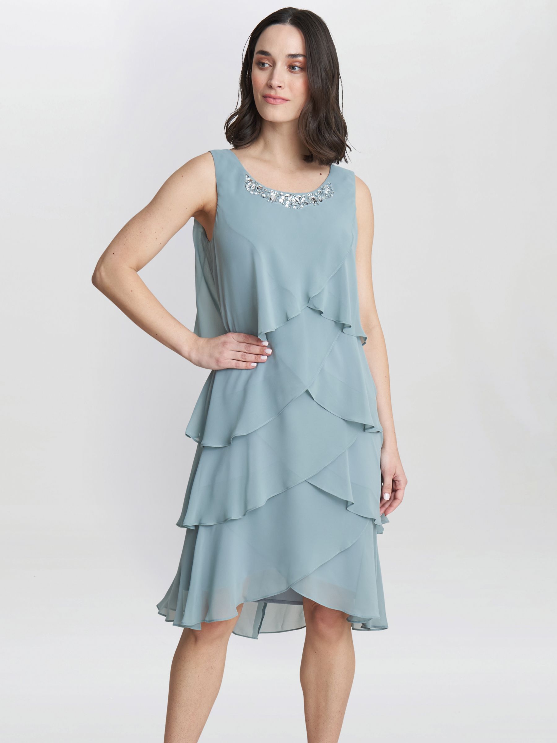 Gina Bacconi Toni Layered Scoop Neck Dress and Jacket, Sage