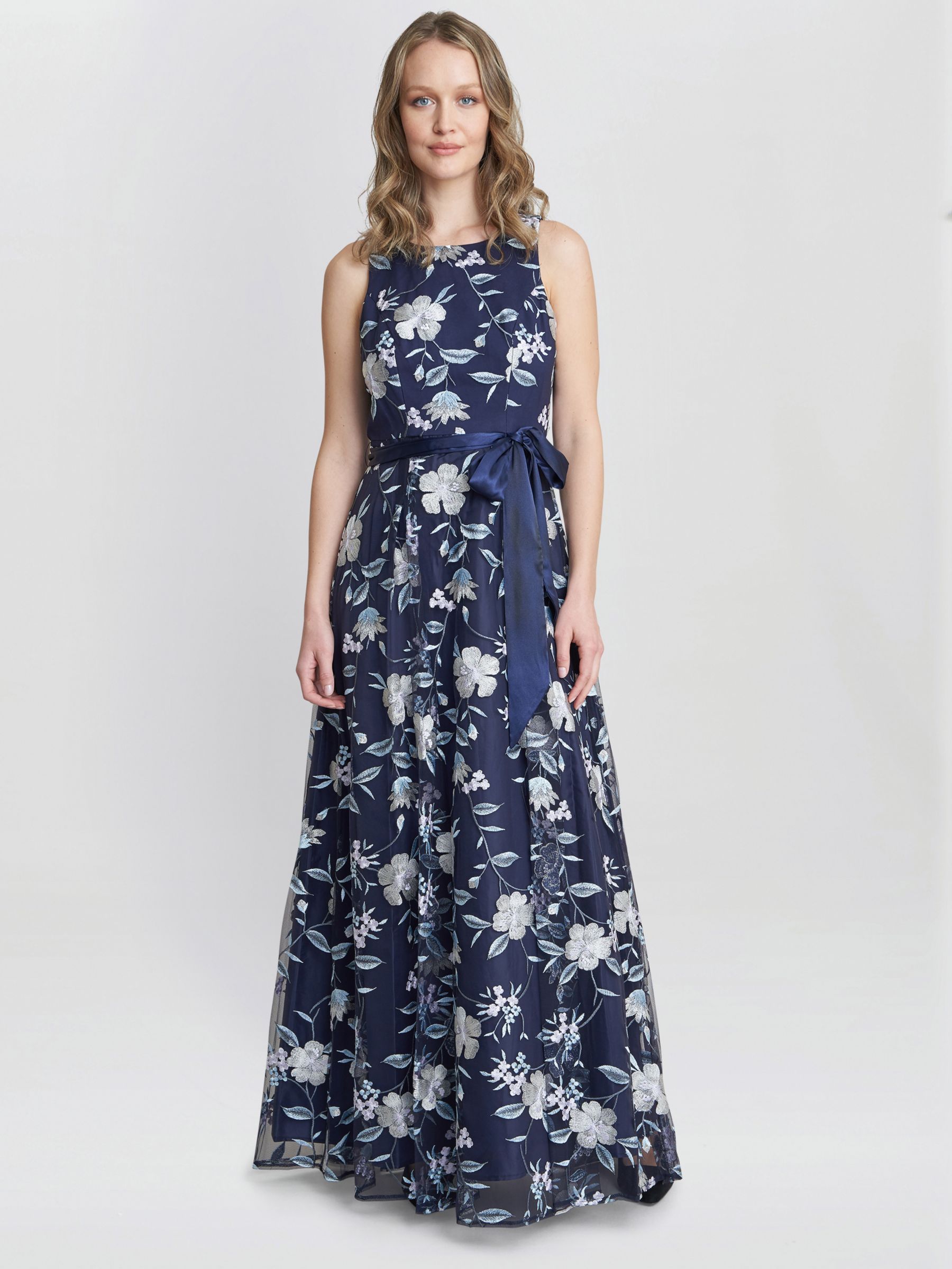 Gina Bacconi Judith Embroidered Sleeveless Maxi Dress, Navy/Multi at ...
