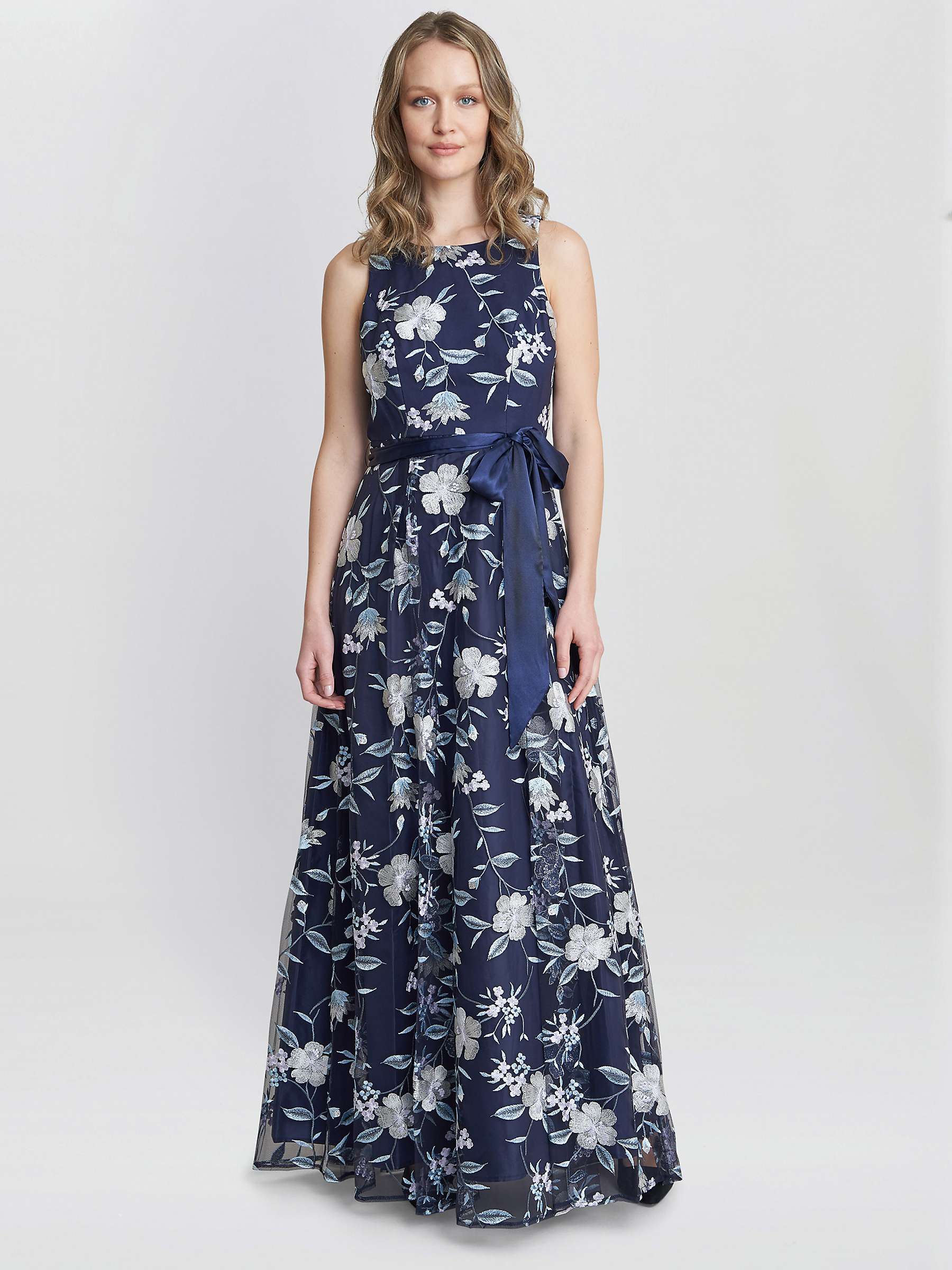 Buy Gina Bacconi Judith Embroidered Sleeveless Maxi Dress, Navy/Multi Online at johnlewis.com