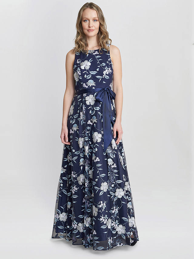 Gina Bacconi Judith Embroidered Sleeveless Maxi Dress, Navy/Multi