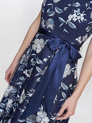 Gina Bacconi Judith Embroidered Sleeveless Maxi Dress, Navy/Multi