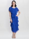 Gina Bacconi Tessa Tiered Shoulder Trim Midi Dress, Cobalt