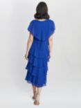 Gina Bacconi Tessa Tiered Shoulder Trim Midi Dress, Cobalt