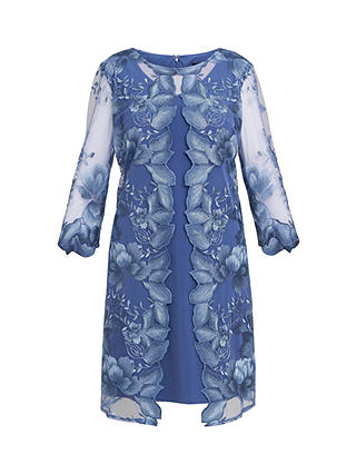 Gina Bacconi Savoy Embroidered Lace Mock Jacket With Jersey Dress, Blue