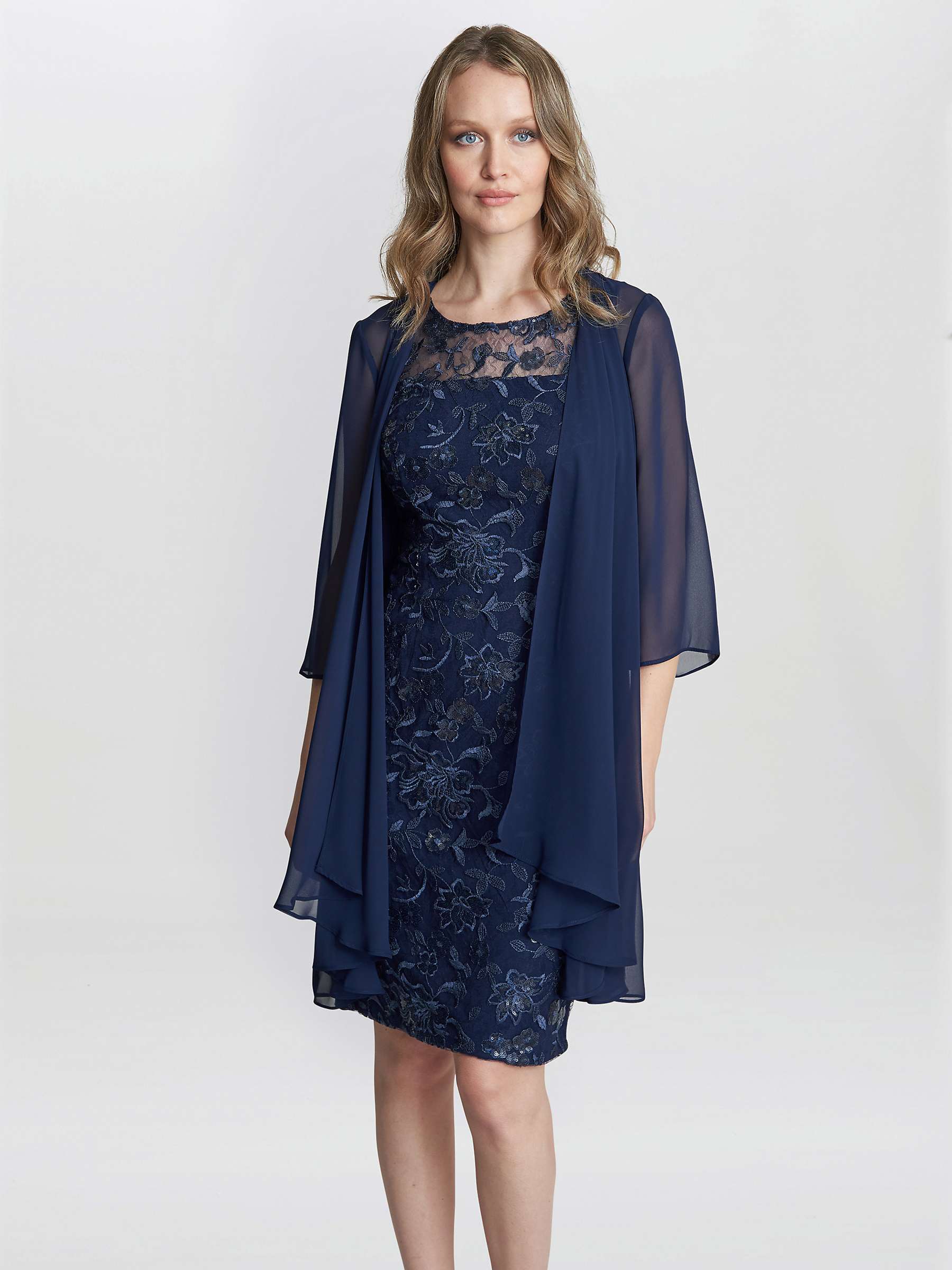 Buy Gina Bacconi Hayley Embroidered Dress with Chiffon Jacket, Spring Navy Online at johnlewis.com