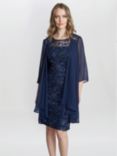 Gina Bacconi Hayley Embroidered Dress with Chiffon Jacket, Spring Navy