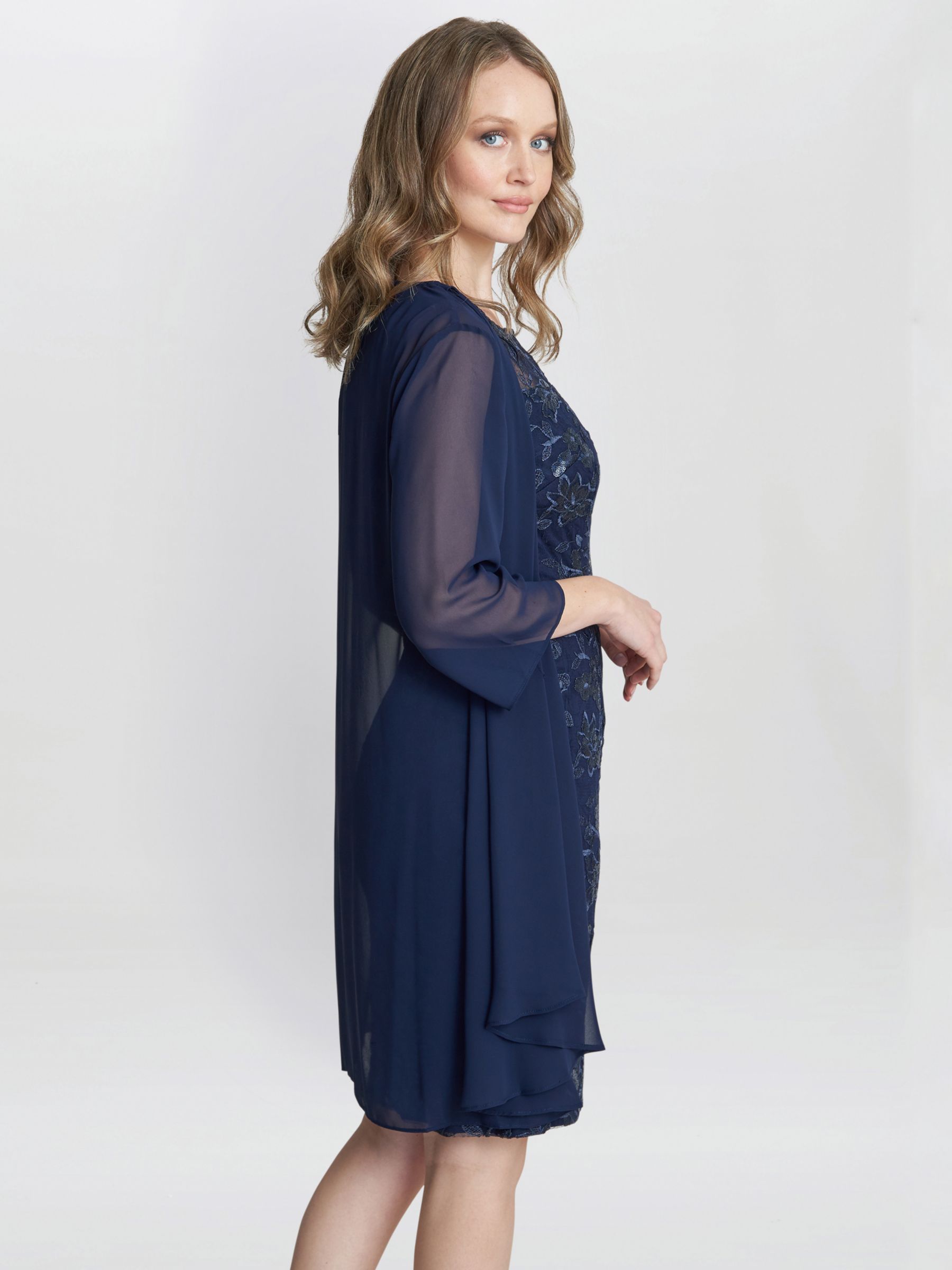 Gina Bacconi Hayley Embroidered Dress with Chiffon Jacket, Spring Navy ...
