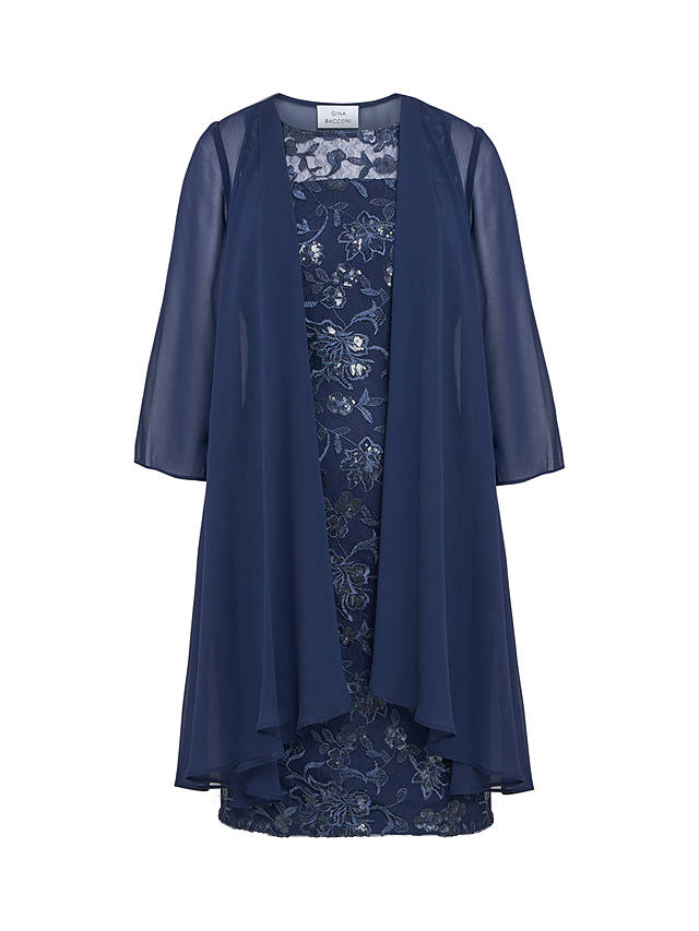 Gina Bacconi Hayley Embroidered Dress with Chiffon Jacket, Spring Navy