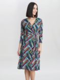 Gina Bacconi Blair Jersey Wrap Dress, Teal/Multi