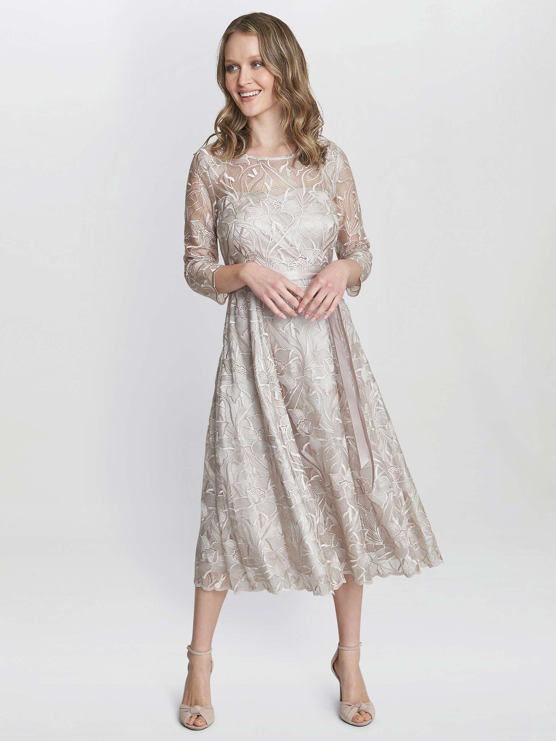 Buy Gina Bacconi Veronica Midi Embroidered Tulle Dress, Taupe Online at johnlewis.com
