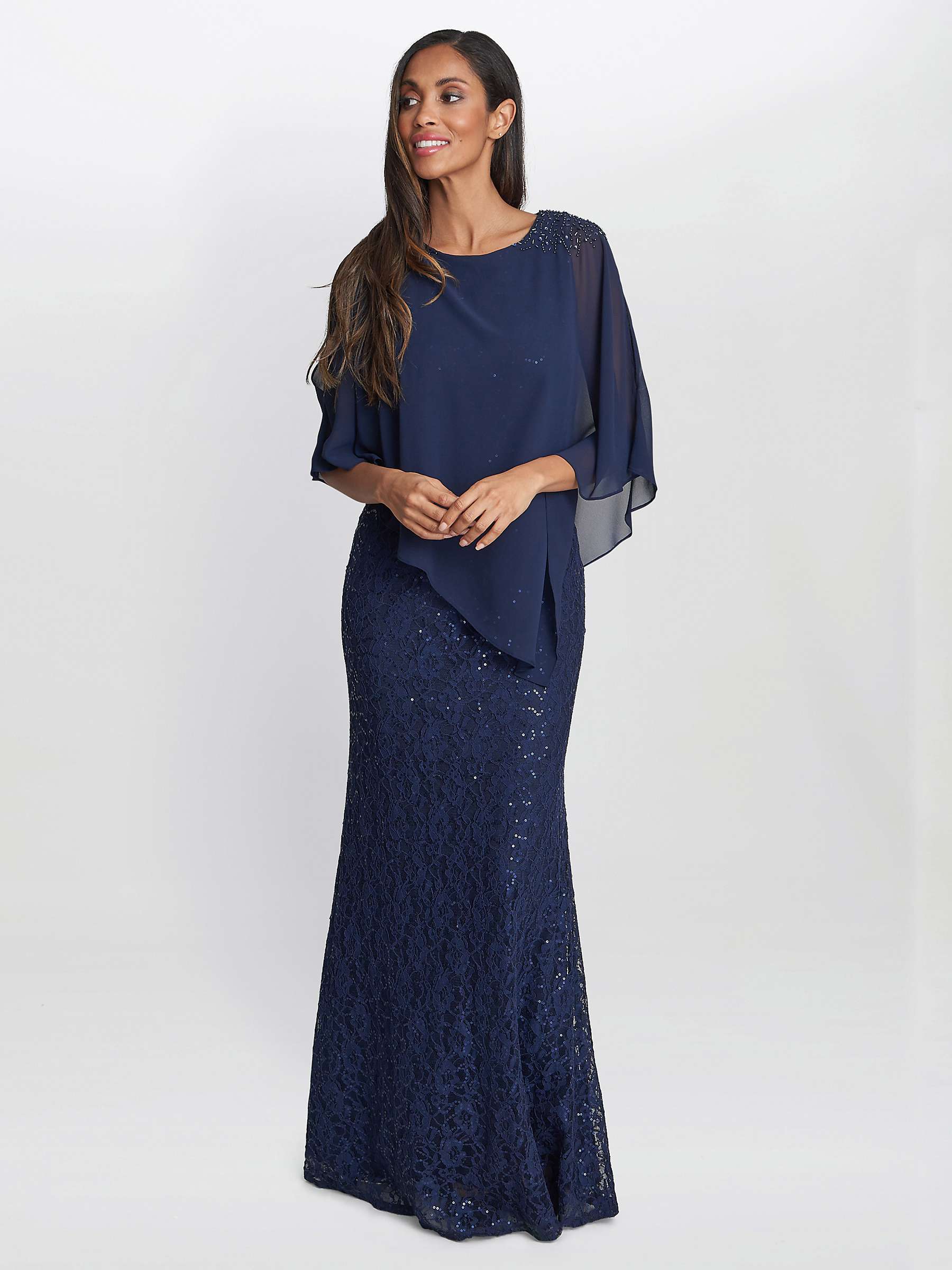 Buy Gina Bacconi Ginger Sequin Lace Dress with Chiffon Cape, Spring Navy Online at johnlewis.com