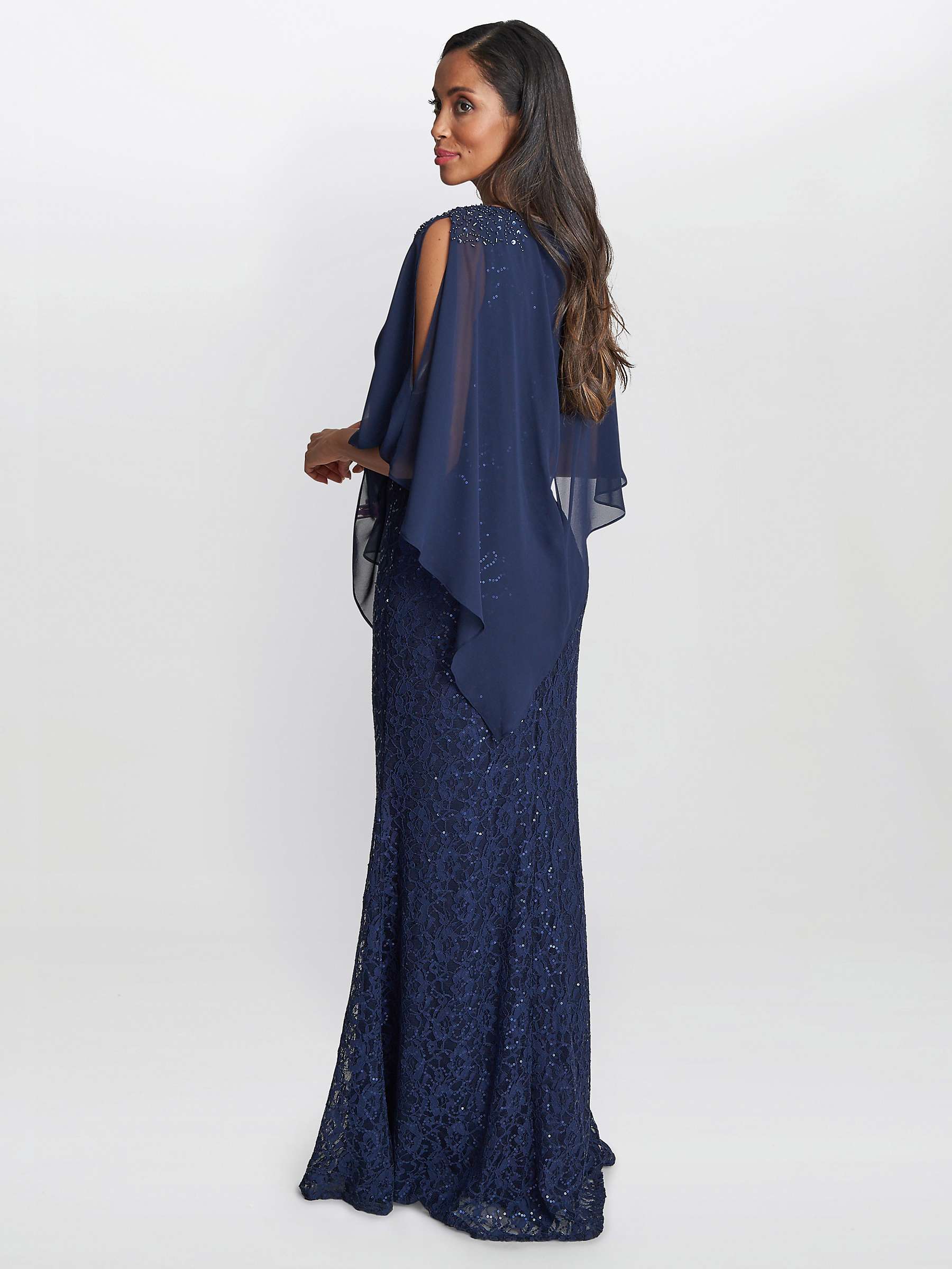 Buy Gina Bacconi Ginger Sequin Lace Dress with Chiffon Cape, Spring Navy Online at johnlewis.com