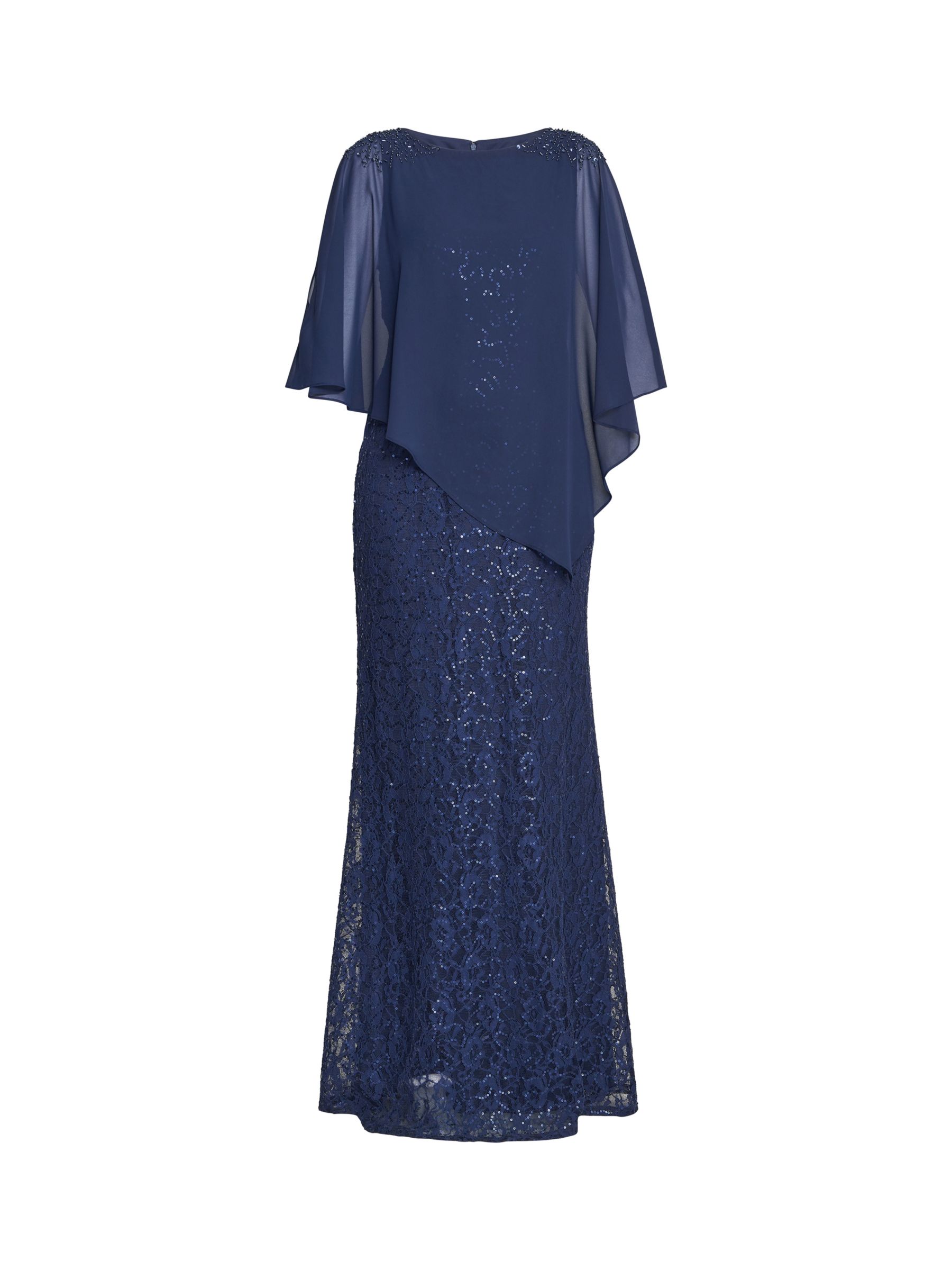 Gina Bacconi Ginger Sequin Lace Dress with Chiffon Cape, Spring Navy at ...