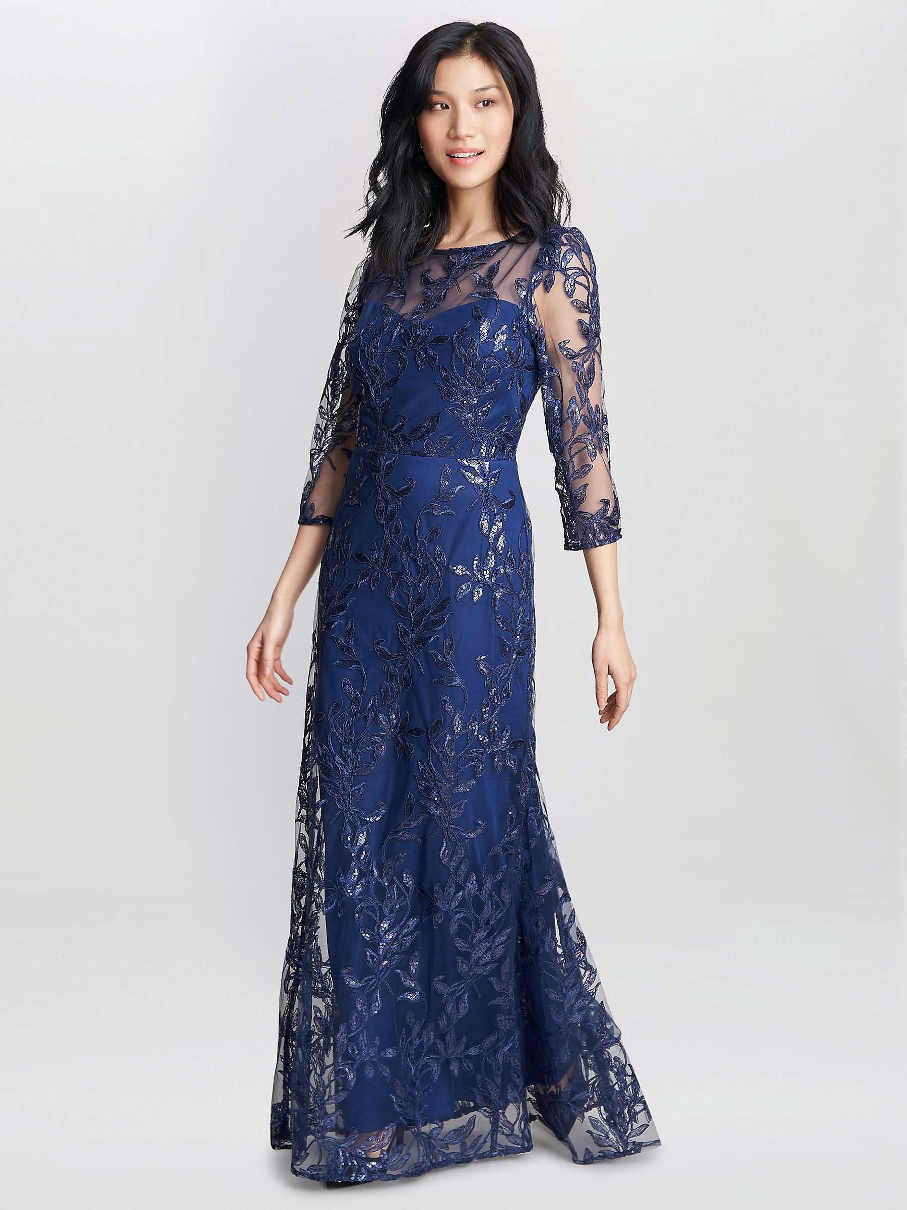 Buy Gina Bacconi Jordana Beaded Illusion Sleeves Maxi Dress, Navy Online at johnlewis.com