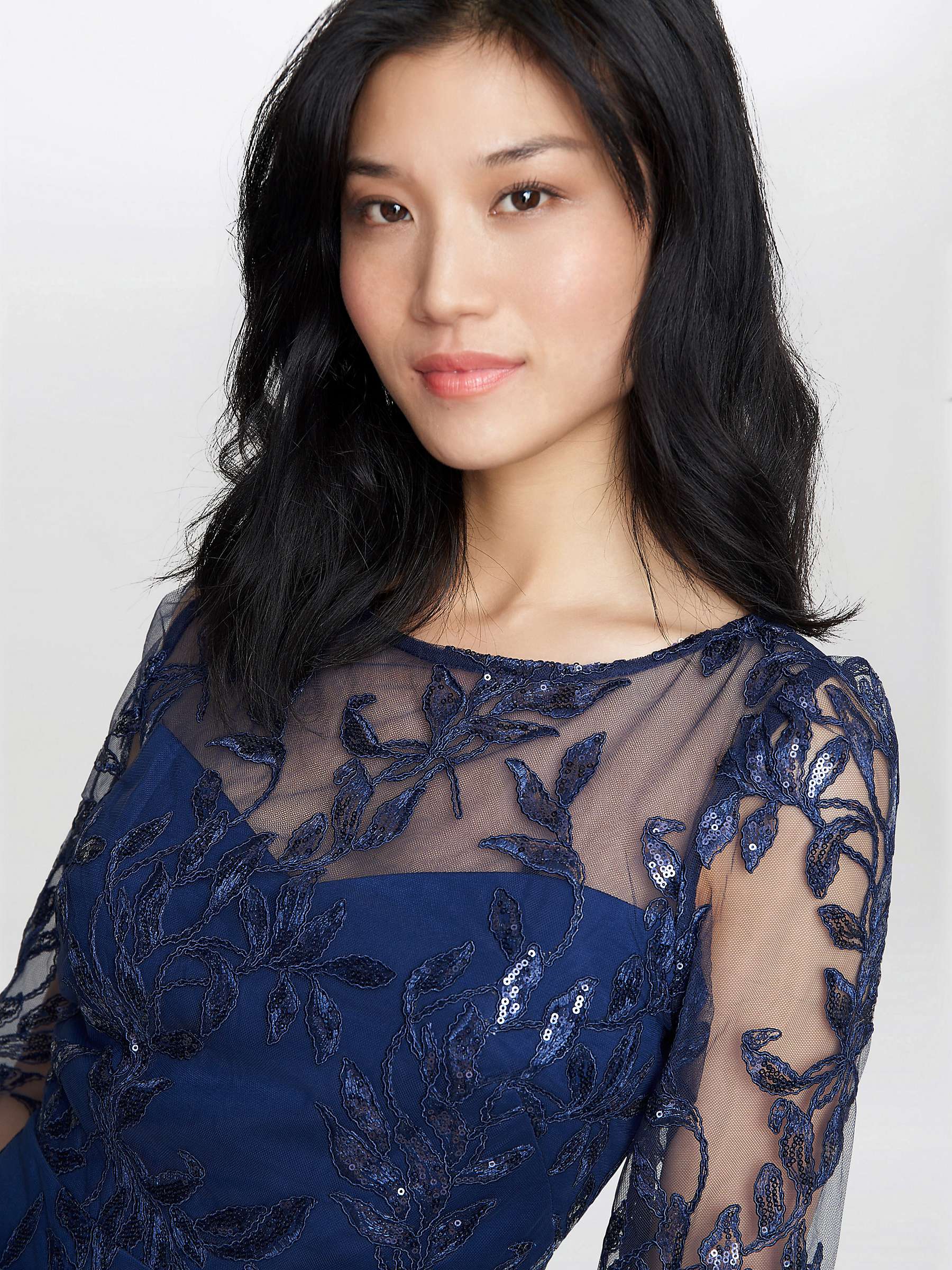 Buy Gina Bacconi Jordana Beaded Illusion Sleeves Maxi Dress, Navy Online at johnlewis.com