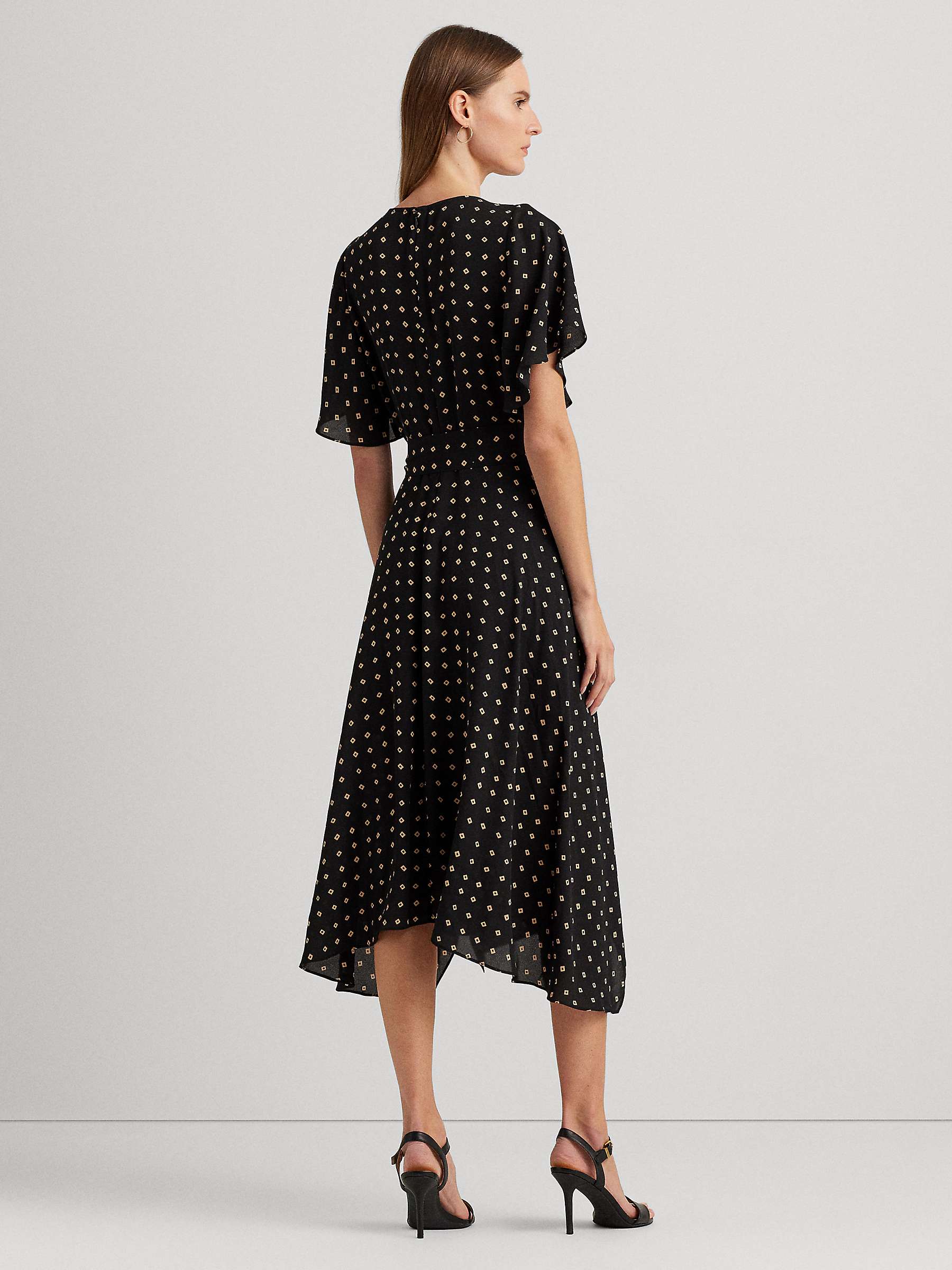 Buy Lauren Ralph Lauren Geometric Print Crepe Flutter Sleeve Midi Dress, Black/Tan Online at johnlewis.com
