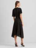 Lauren Ralph Lauren Geometric Print Crepe Flutter Sleeve Midi Dress, Black/Tan, Black/Tan