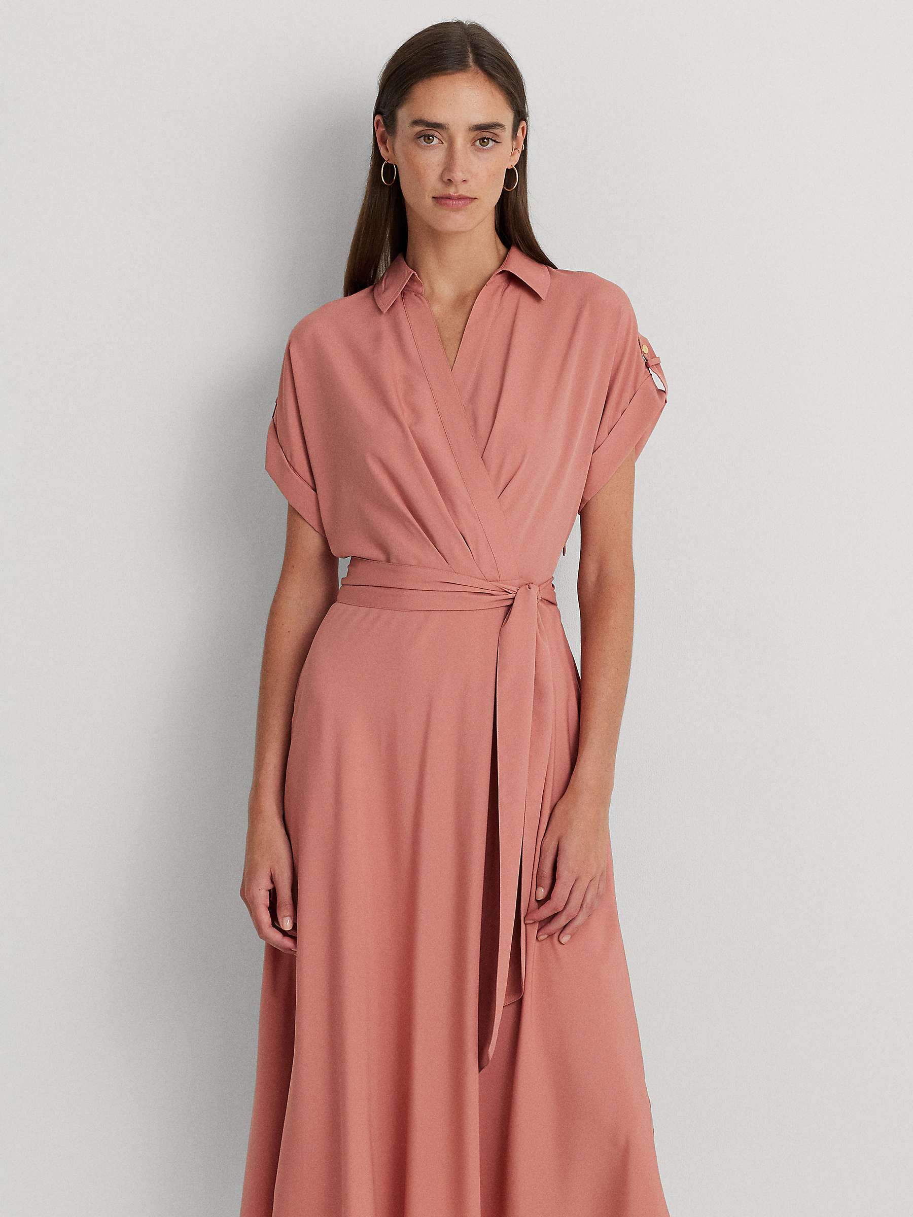 Buy Lauren Ralph Lauren Fratillo Belted Crepe Wrap Dress, Pink Mahogany Online at johnlewis.com