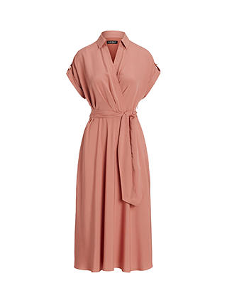 Lauren Ralph Lauren Fratillo Belted Crepe Wrap Dress, Pink Mahogany