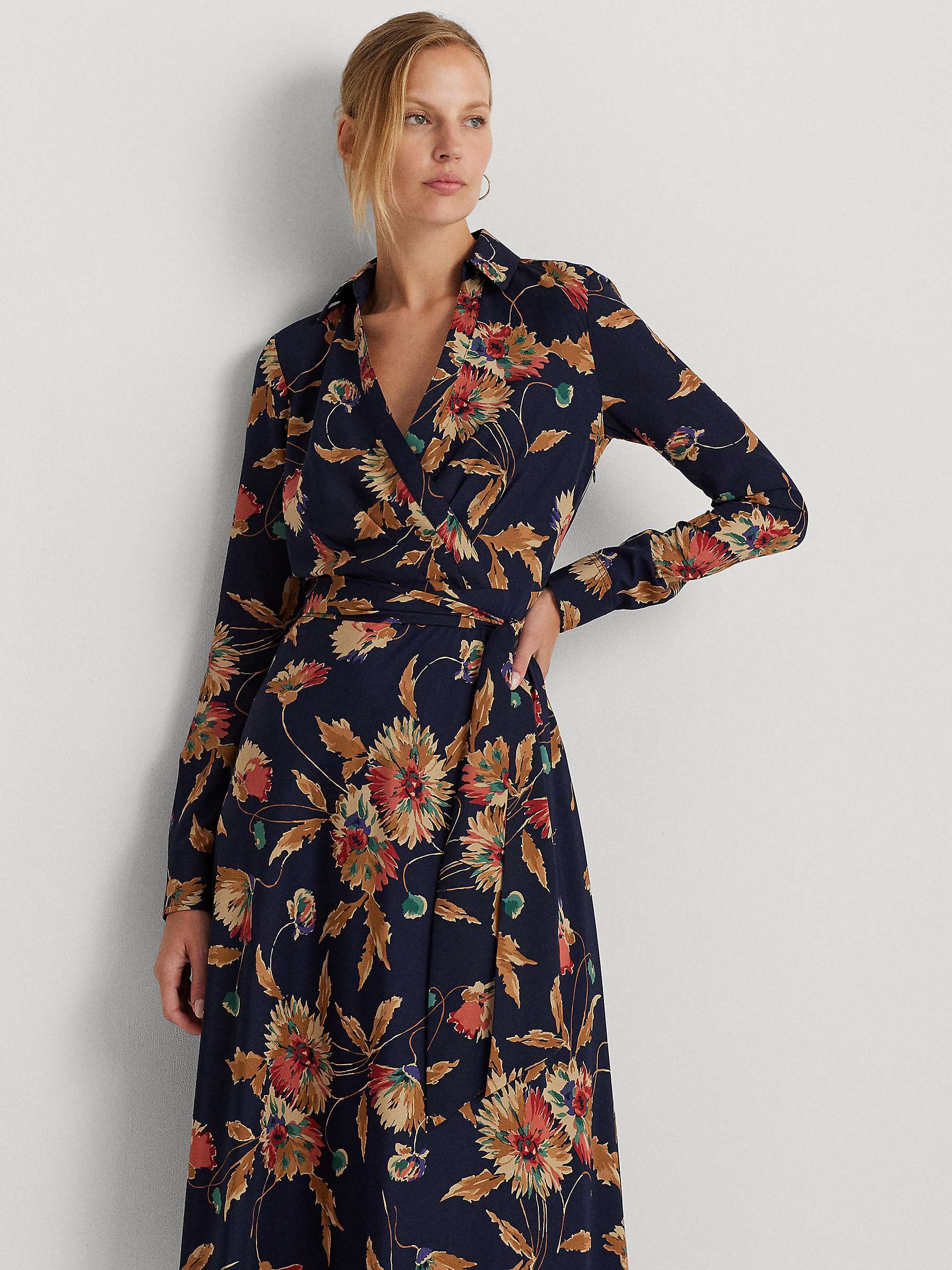 Buy Lauren Ralph Lauren Rowella Floral Print Crepe Midi Wrap Dress, Navy/Multi Online at johnlewis.com