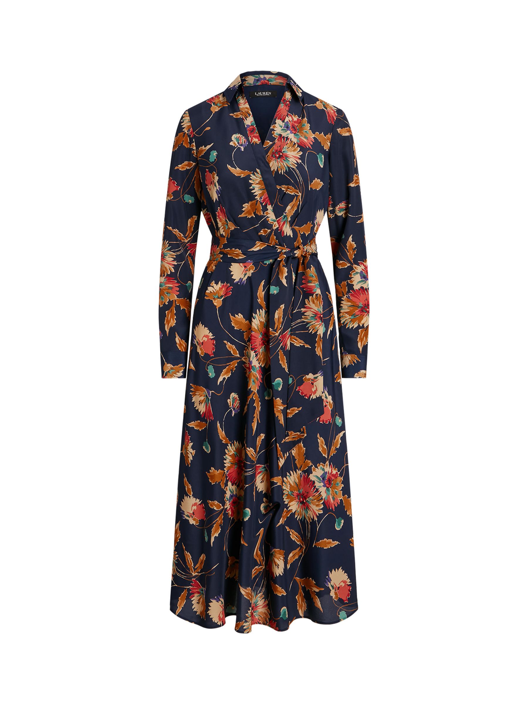 Lauren Ralph Lauren Rowella Floral Print Crepe Midi Wrap Dress, Navy ...