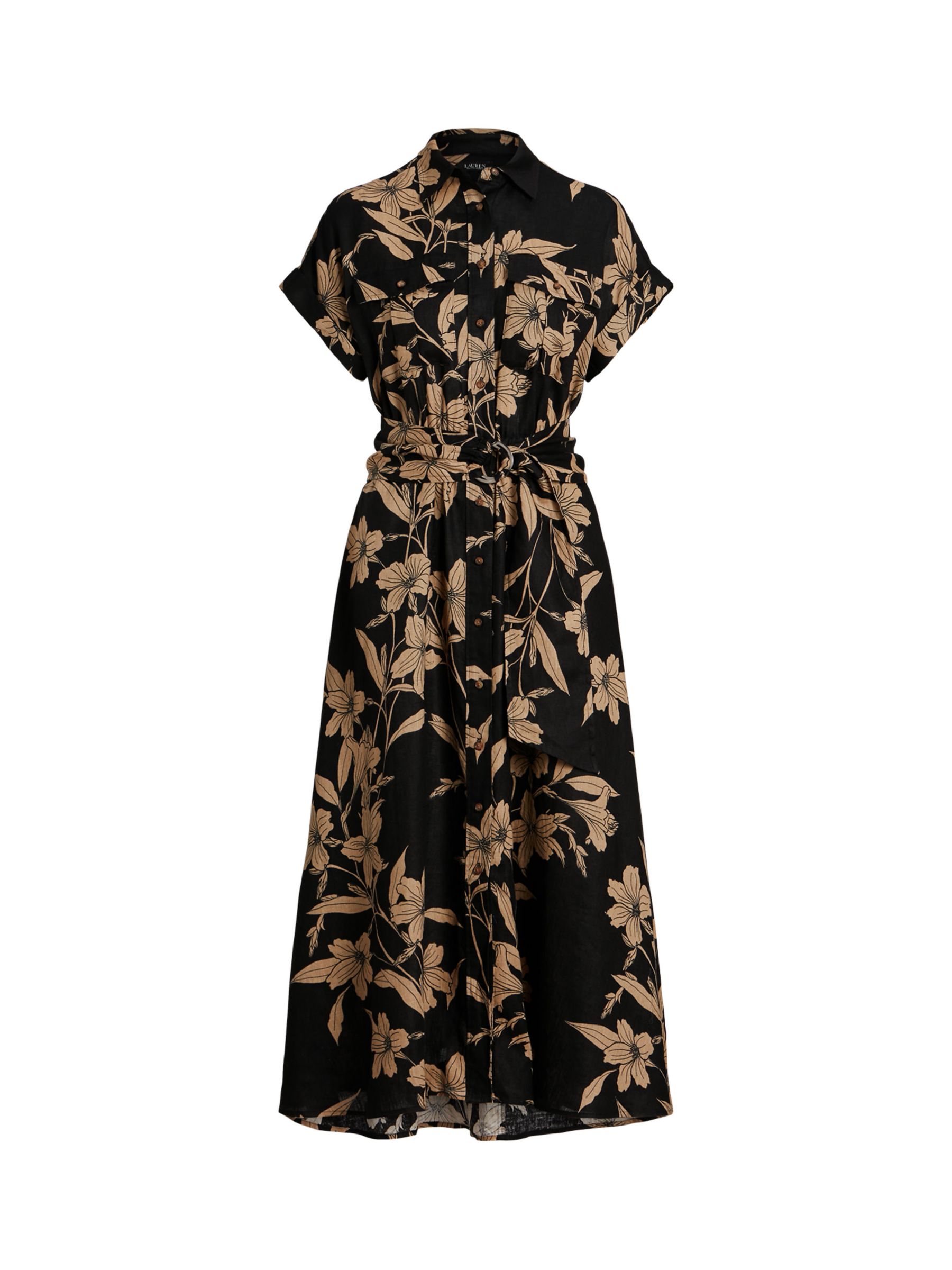 Lauren Ralph Lauren Wilisant Floral Print Linen Shirt Dress, Black/Tan ...