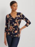 Lauren Ralph Lauren Jainab Floral Print Jersey Wrap Top, Navy/Multi