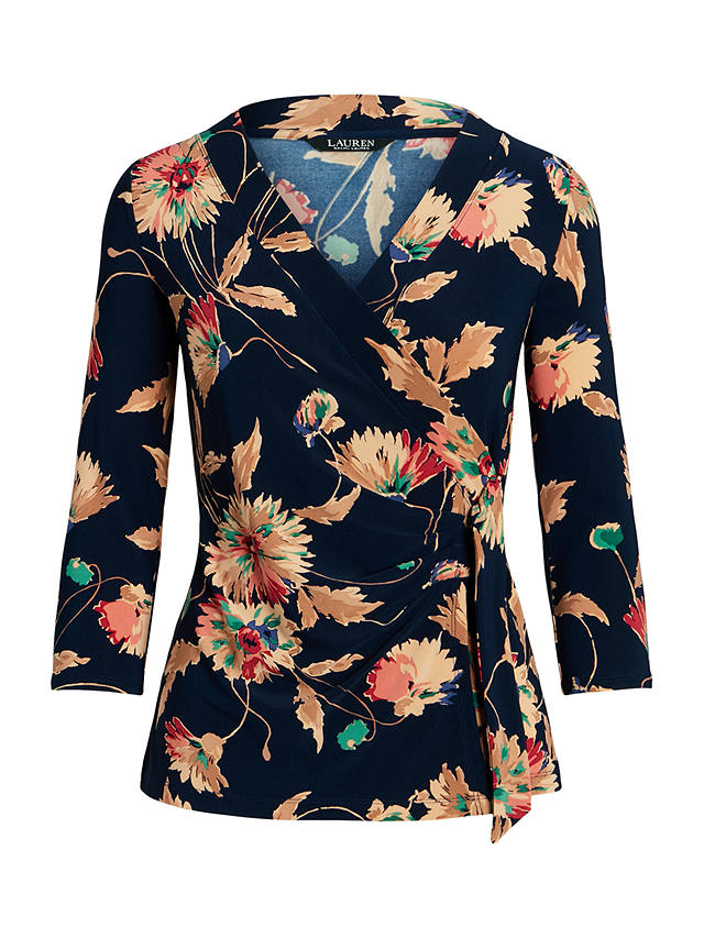 Lauren Ralph Lauren Jainab Floral Print Jersey Wrap Top, Navy/Multi