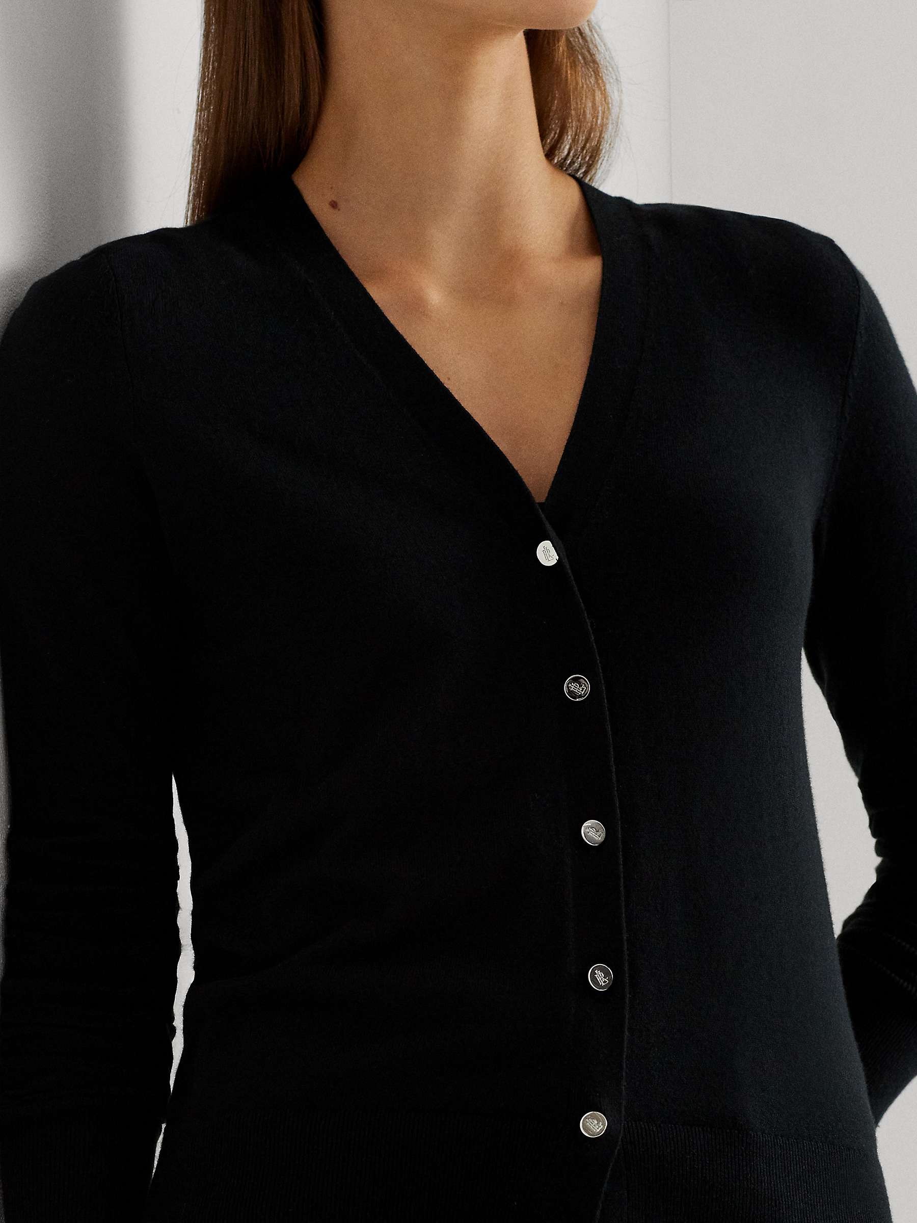 Buy Lauren Ralph Lauren Denzel Cotton Blend V-Neck Cardigan, Polo Black Online at johnlewis.com
