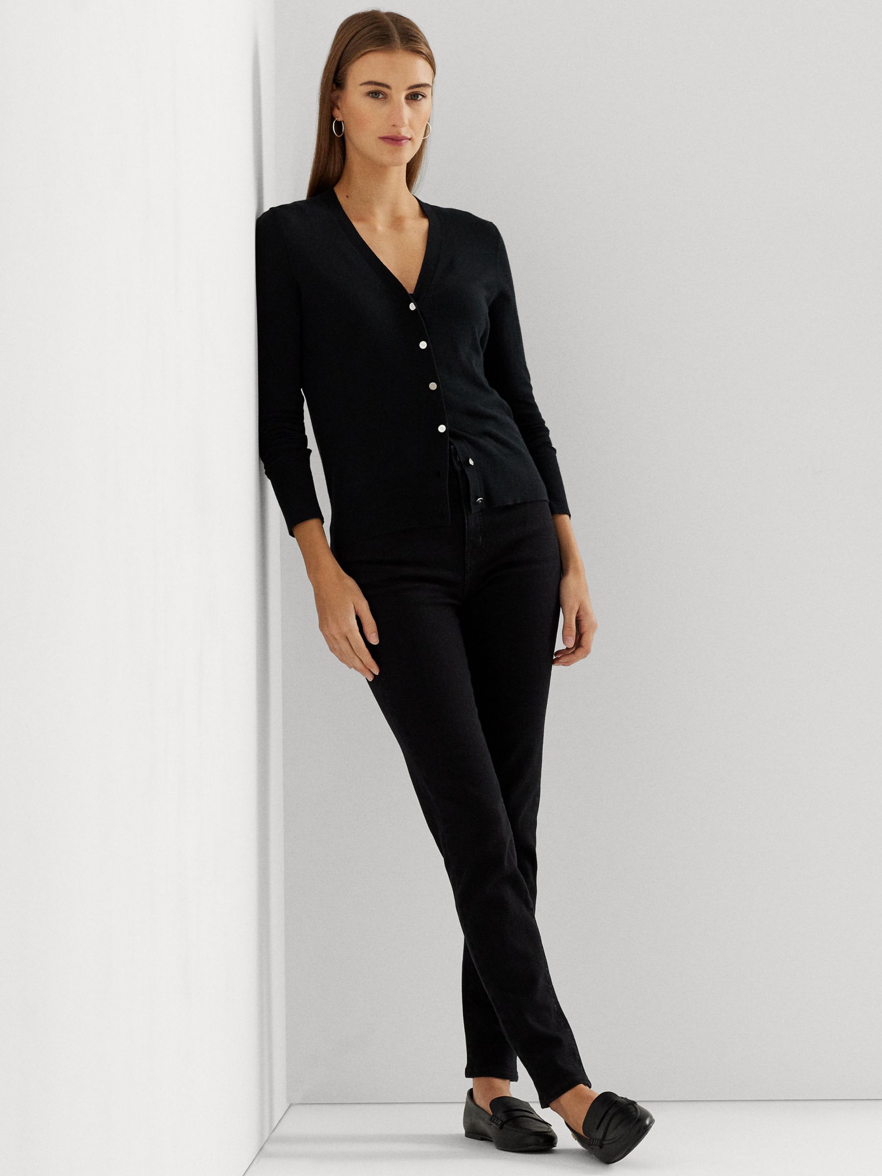 Buy Lauren Ralph Lauren Denzel Cotton Blend V-Neck Cardigan, Polo Black Online at johnlewis.com