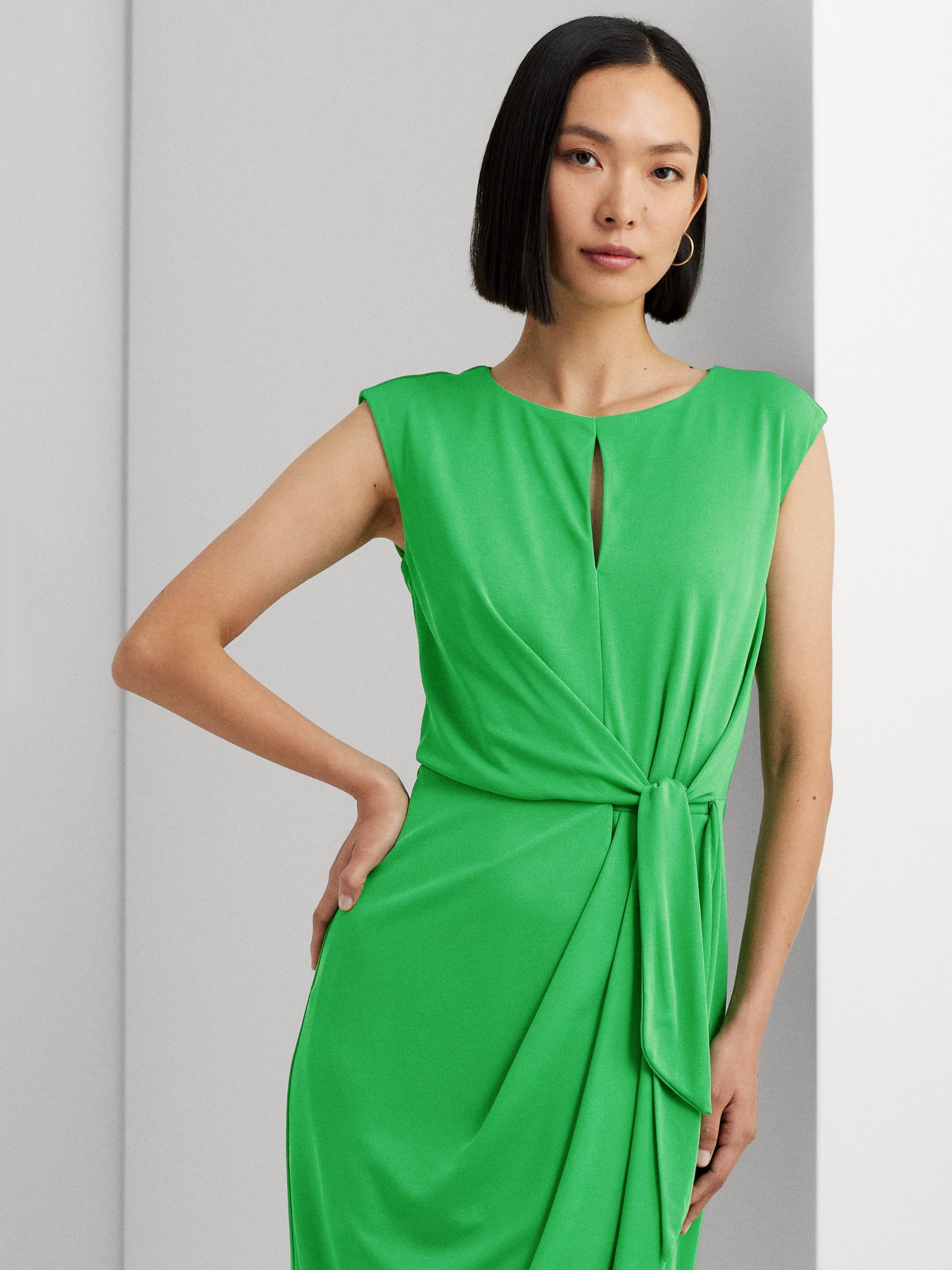 Lauren Ralph Lauren Reidly Jersey Tie Front Midi Dress, Green Topaz, 8