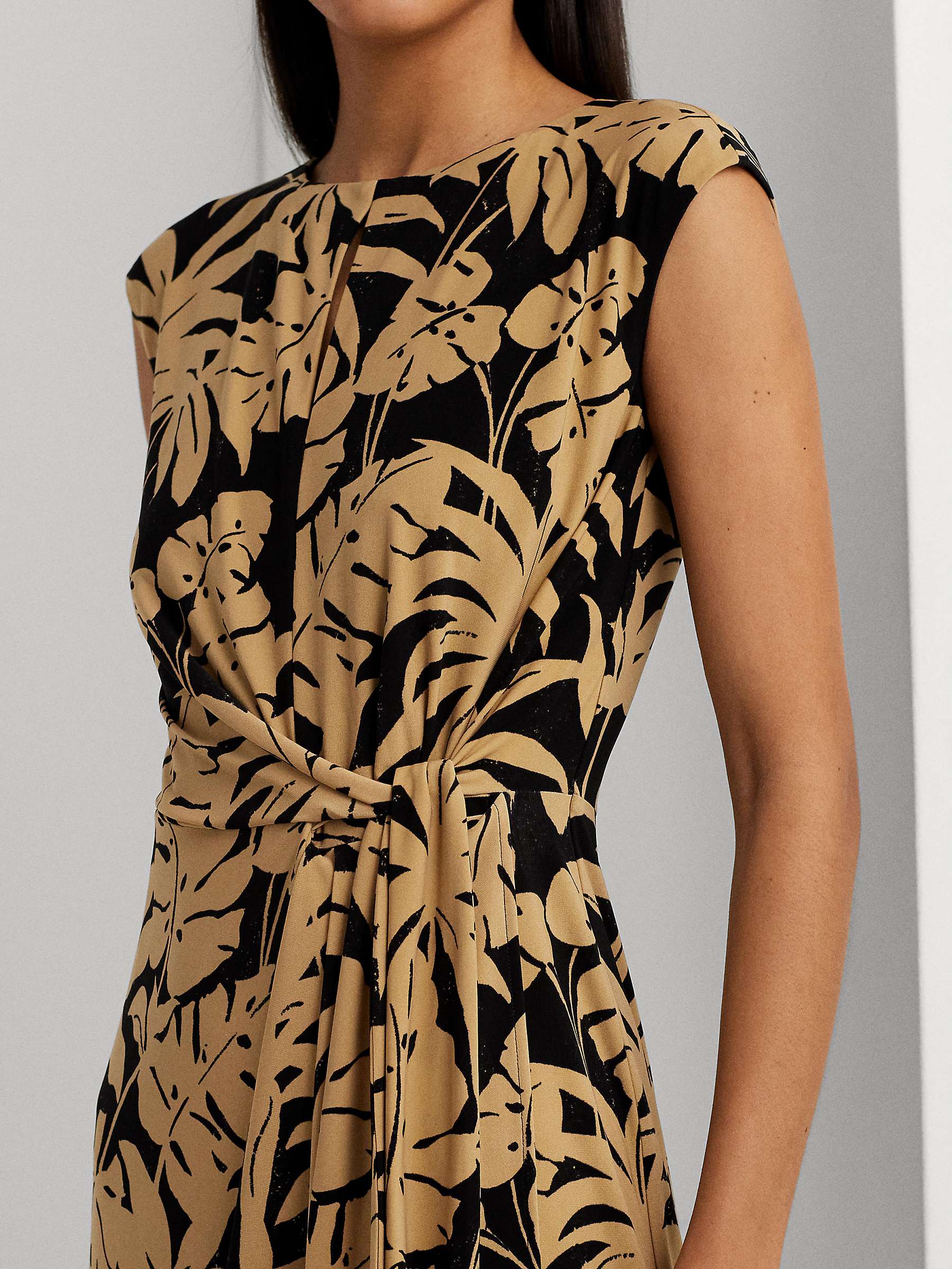 Buy Lauren Ralph Lauren Reidly Palm Print Jersey Tie Front Midi Dress, Tan/Black Online at johnlewis.com