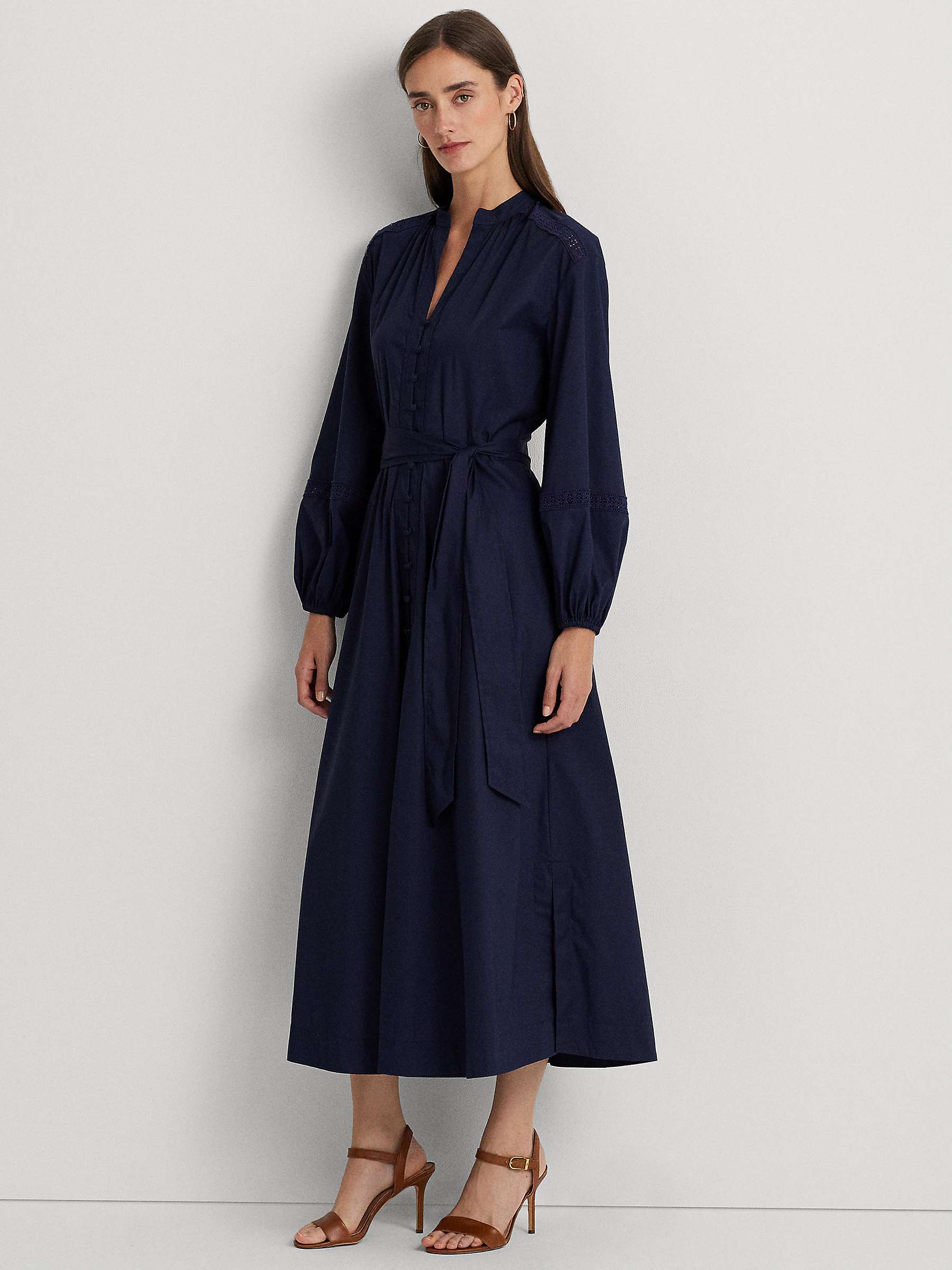Buy Lauren Ralph Lauren Carelle Lace Trim Midi Shirt Dress, Refined Navy Online at johnlewis.com