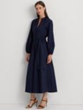 Lauren Ralph Lauren Carelle Lace Trim Midi Shirt Dress, Refined Navy, Refined Navy